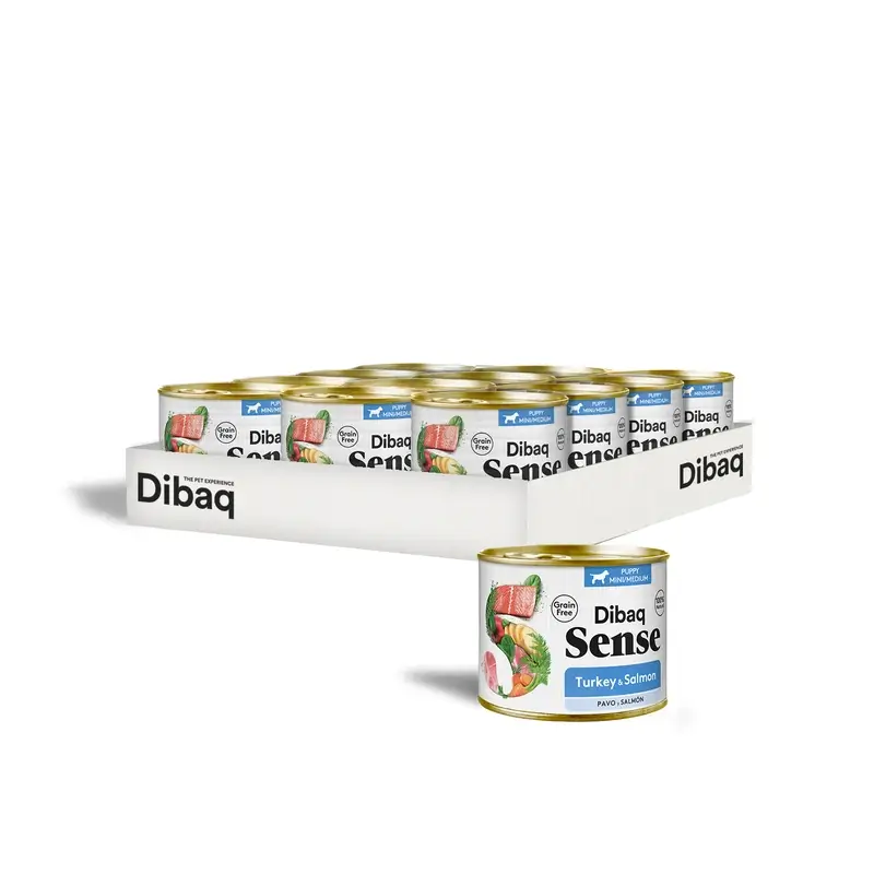 Dibaq Sense Comida Húmida para Cães: Salmão e Peru para Cachorros, 12 x 190 g