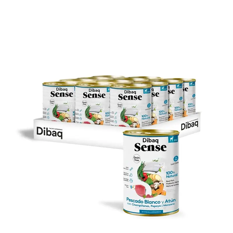 Dibaq Sense Comida Húmida para Cães com Peixe Branco e Atum, 12 x 380 g