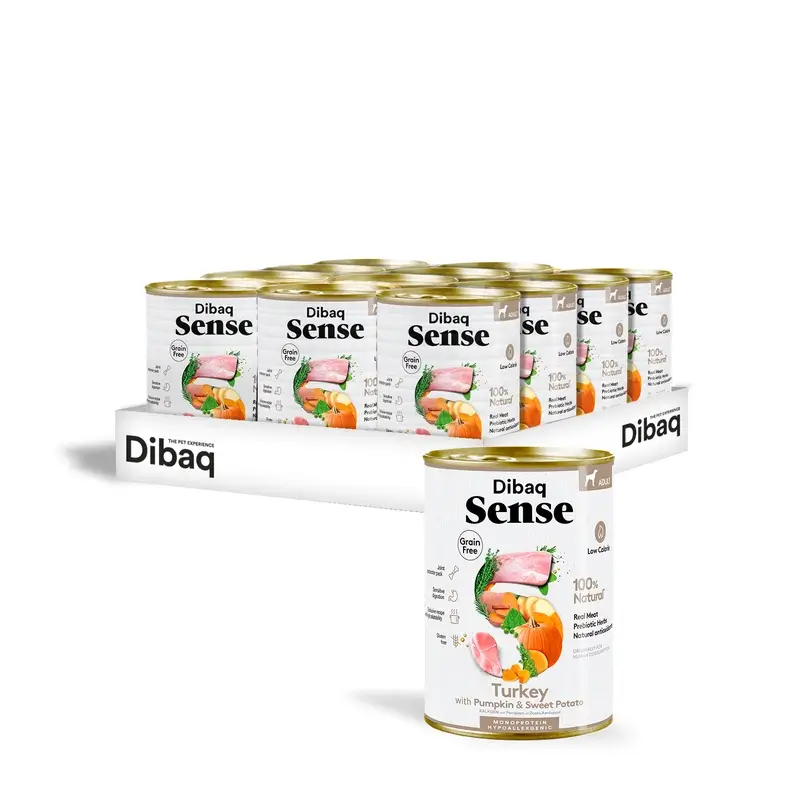 Dibaq Sense Comida Húmida para Cães Sem Cereais, Peru e Abóbora, 12 x 380 g