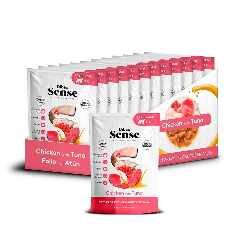Dibaq Sense Comida Húmida para Gatos - Petiscos em Molho de Frango com Atum, 12 x 100 g