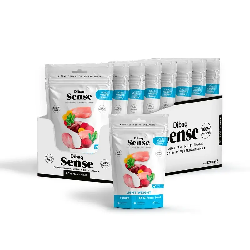 Dibaq Sense Snack para Cães Peso Light de Peru, 8 x 100 g