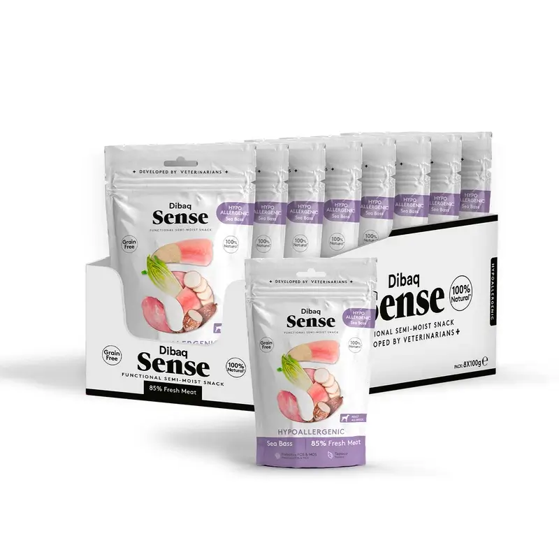 Dibaq Sense Snack Hipoalergénico para Cães com Sabor a Robalo, 8 x 100 g