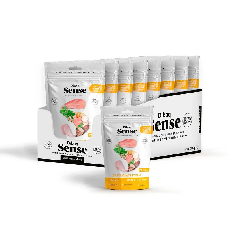 Dibaq Sense Snack Perros Gastrointestinal Pollo, 8 x 100 gr