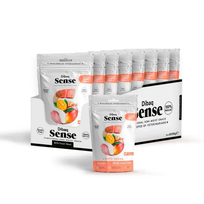 Dibaq Sense Snack Perros Piel Atópica Salmón, 8 x 100 gr