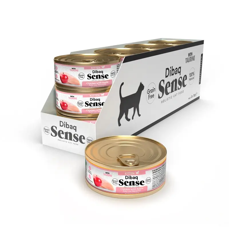 Dibaq Sense Comida Húmeda Gatos Gatito Pollo Con Manzana, 12 x 70 gr