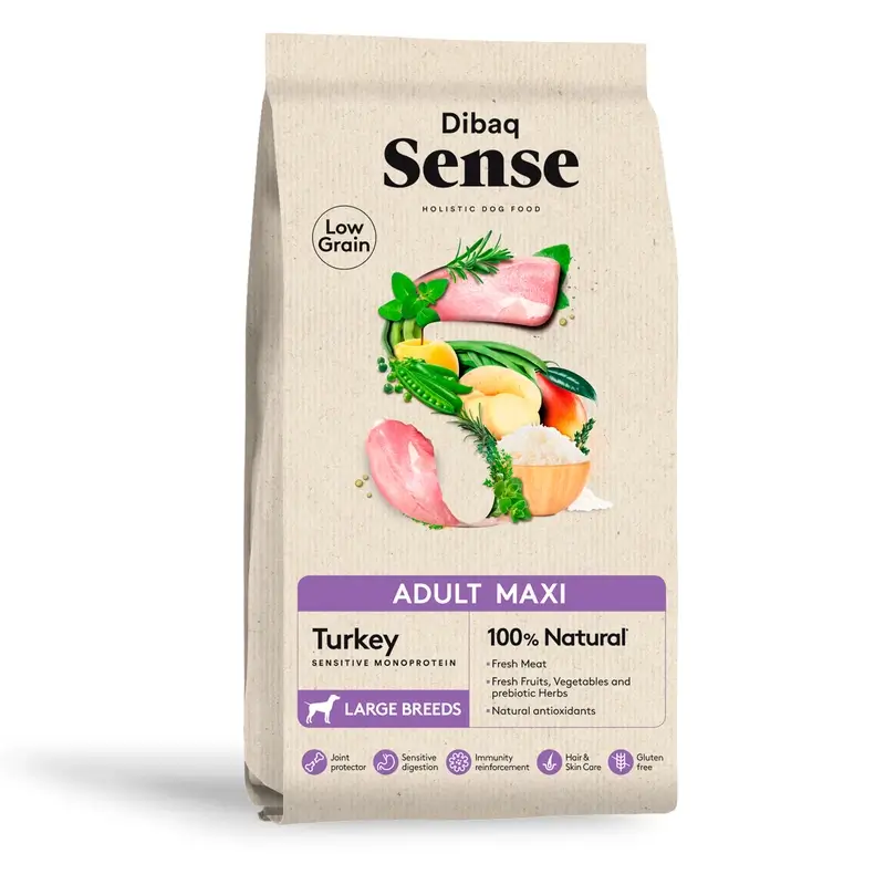 Dibaq Sense Pienso Perros Low Grain Pavo Adulto Maxi, 12 kg