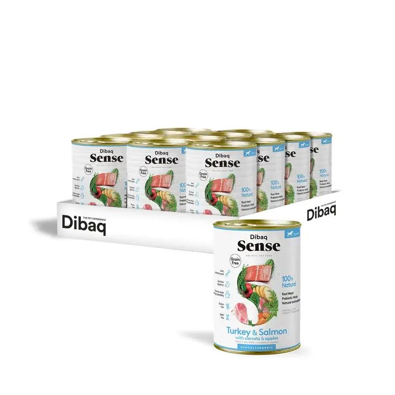 Dibaq Sense Comida Húmeda Perros Salmón Y Pavo Cachorros, 12 x 380 gr