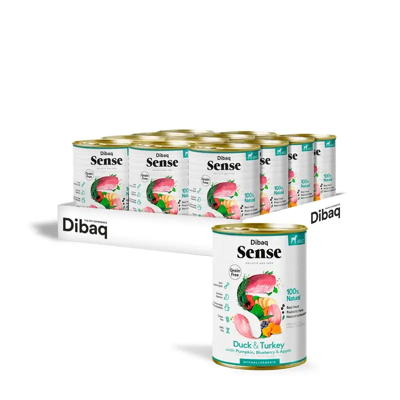 Dibaq Sense Comida Húmeda Perros Pato Y Pavo, 12 x 380 gr