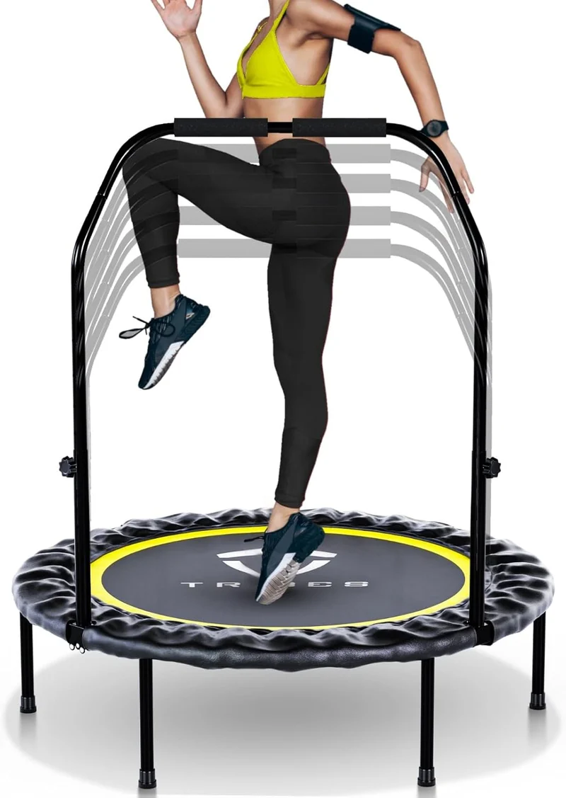 Mini Trampoline for Adults and Kids, Rebounder with Adjustable Bar and Nonslip Feet
