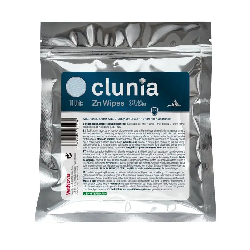 Vetnova Clunia Zn Toalhetes Dentais, 10 ud