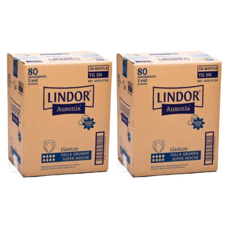 Lindor Pañales Elásticos Super Noche Talla L, Pack 2 x 80 unidades