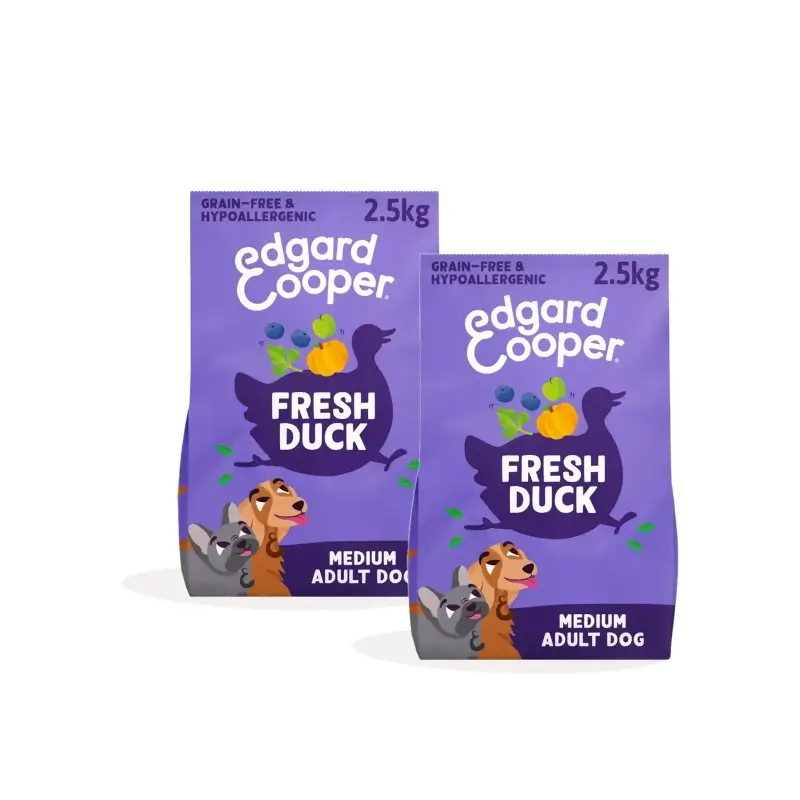 Edgard & Cooper Ração para Cães Adultos de Tamanho Médio com Sabor a Pato, Embalagem de 2 x 2,5 kg