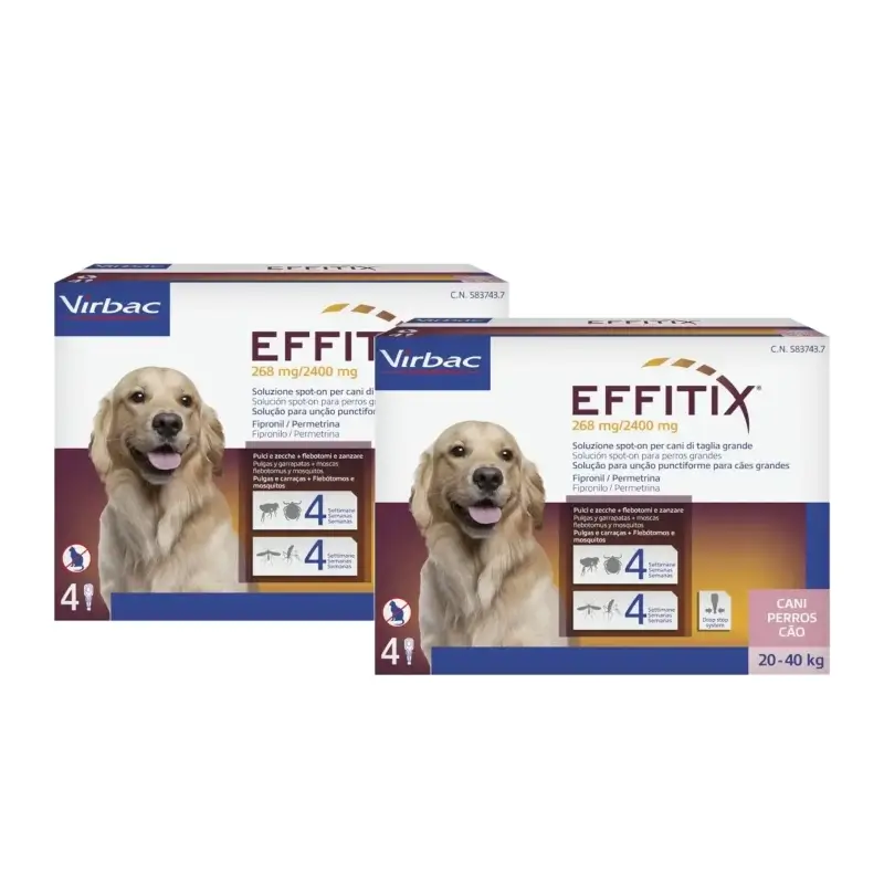 Effitix L Antiparasitários para Cães de Grande porte (20-40 kg), embalagem de 2