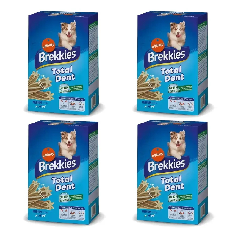 Brekkies Total Dent Medium, 180 g, embalagem de 4