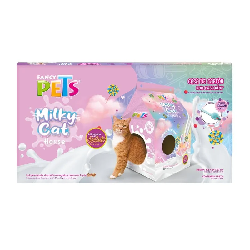 Fancy Pets Algodón de Azúcar – Casa de Cartón con Rascador para Gatos