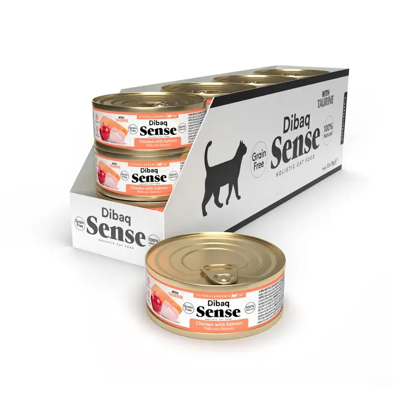 Dibaq Sense Comida Húmida para Gatos: Frango com Salmão, 12 x 70 g