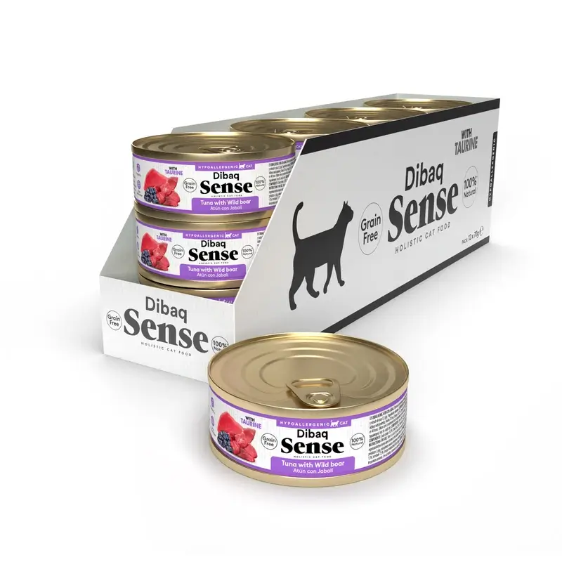 Dibaq Sense Comida Húmida para Gatos com Atum e Javali, 12 x 70 g