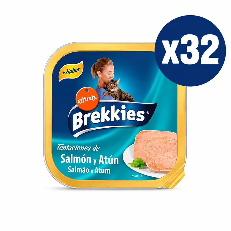 Brekkies Tarrina Gato Salmón y Atún, 100 gr, pack 32