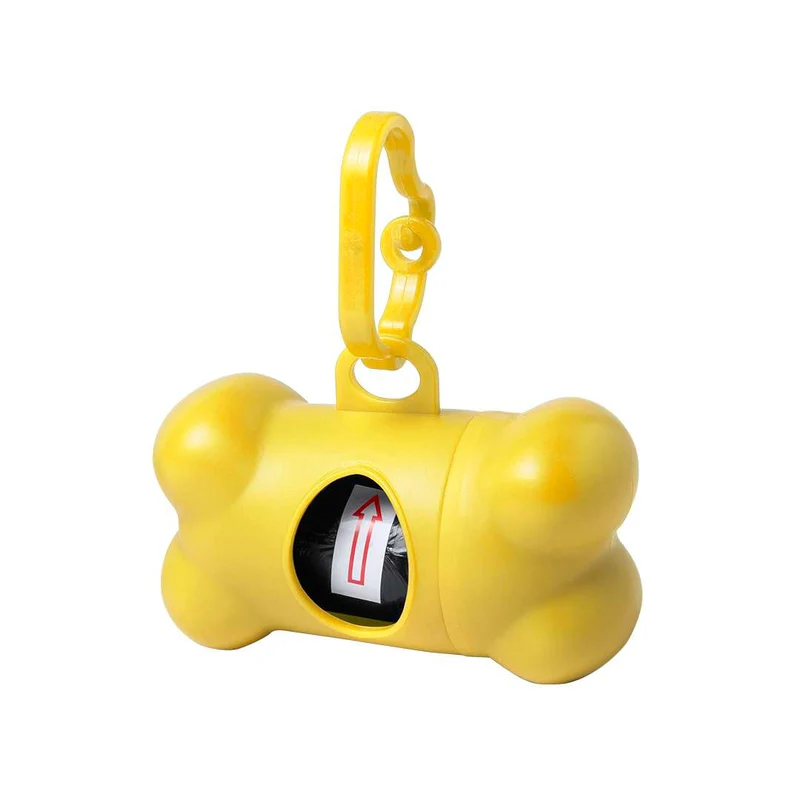 Dispensador de bolsas para mascotas con diseño de hueso y mosquetón