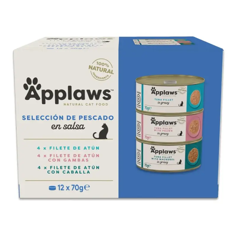 Applaws Cat Lata Seleção de Peixe com Molho Multipack, 12 x 70 g
