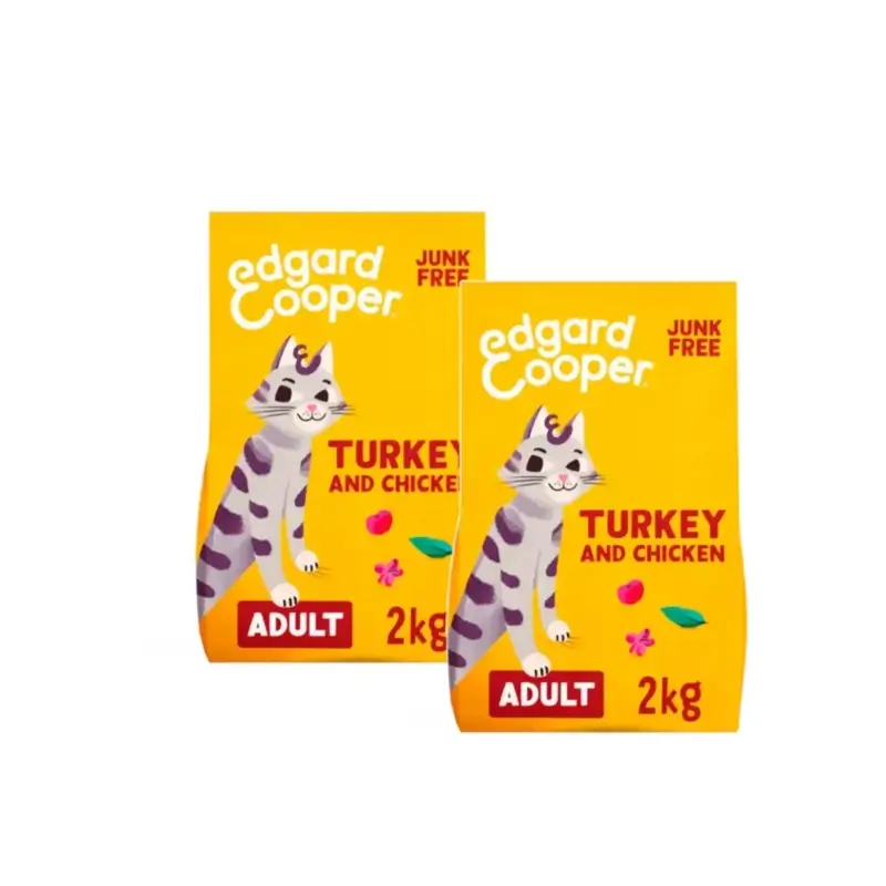 Edgard & Cooper Ração para Gatos Adultos com Peru e Frango, Embalagem de 2 x 2 kg