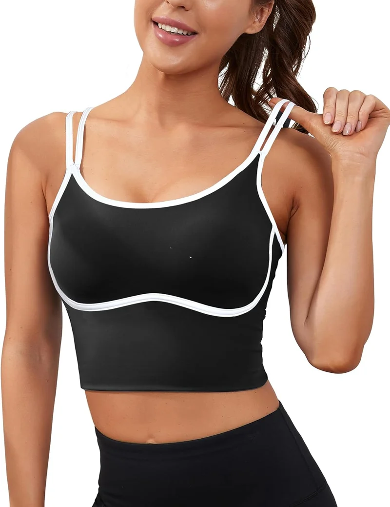 Womens Longline Sports Bra Workout Tops with Built in Bras