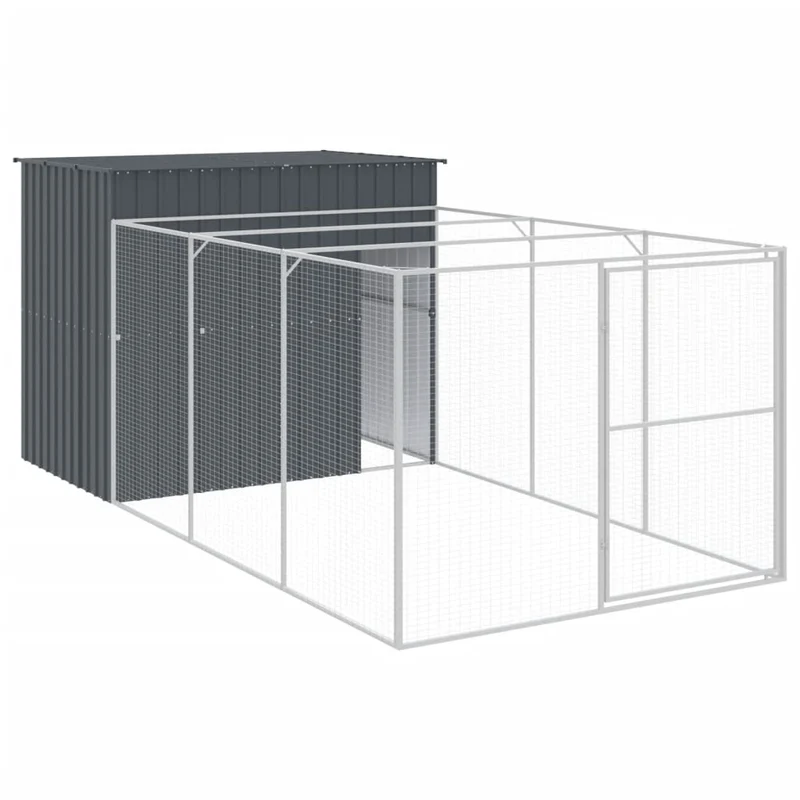 Caseta Perros Con Corral Acero Galvanizado Gris 214x457x181 Cm
