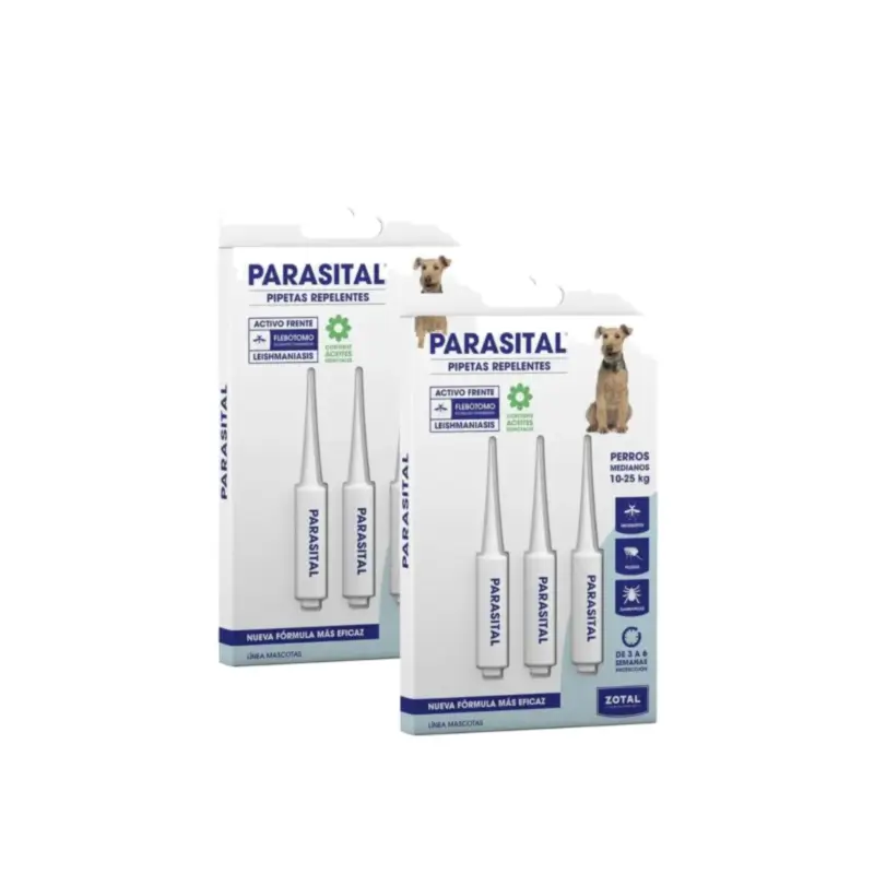 Zotal Parasital Pack de 2 x 3 pipetas antiparasitárias para cães de tamanho médio (10-25 kg)