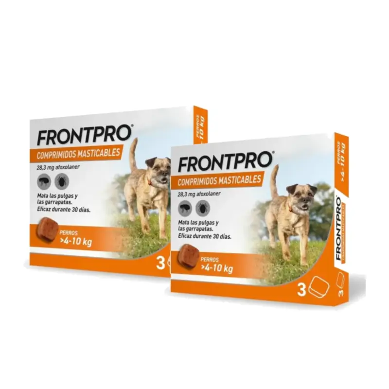 Frontpro Antiparasitário para Cães de 4 a 10 kg (M), Embalagem com 2 x 3 Comprimidos Mastigáveis