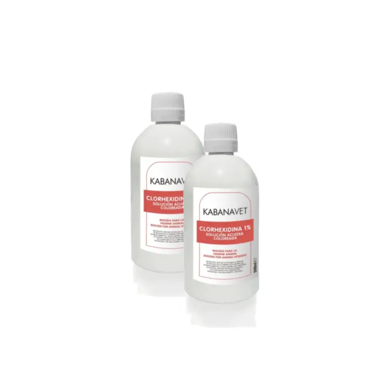 Desinclor (Vermelho) Solução Antisséptica de Clorexidina a 1% para uso veterinário, embalagem de 2 x 500 ml
