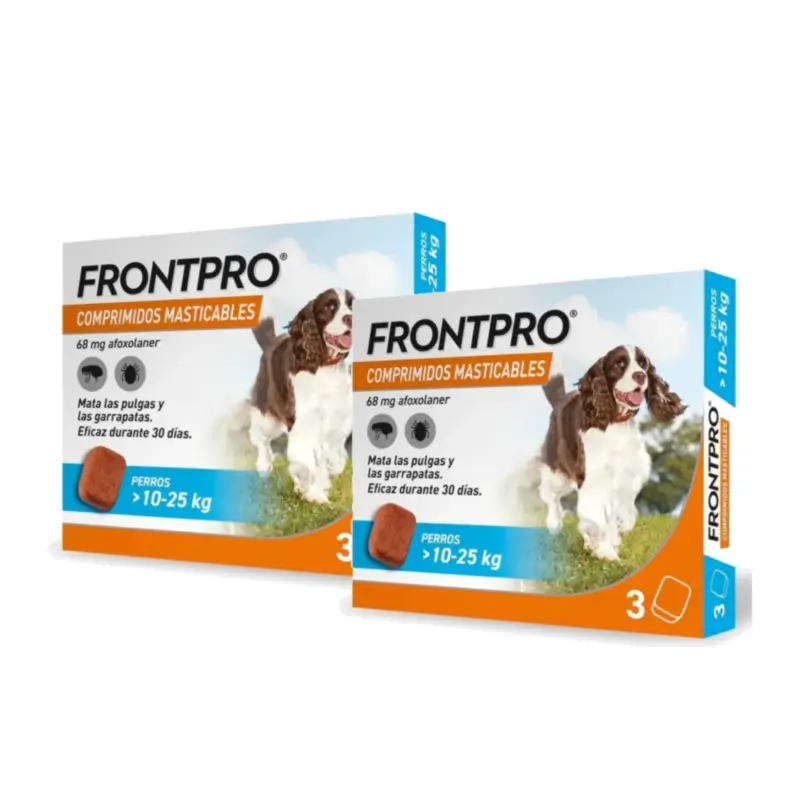 Frontpro Antiparasitario para Perros 10-25 Kg (L), Pack 2 x 3 Comprimidos Masticables
