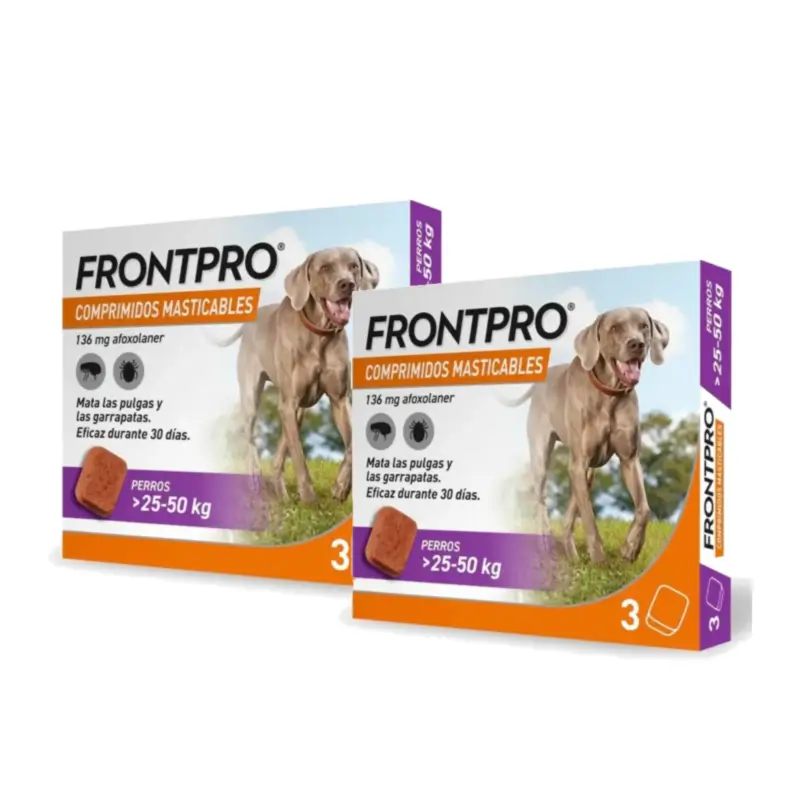 Frontpro Antiparasitario Para Perros 25-50 Kg (Xl), Pack 2 x 3 Comprimidos Masticables