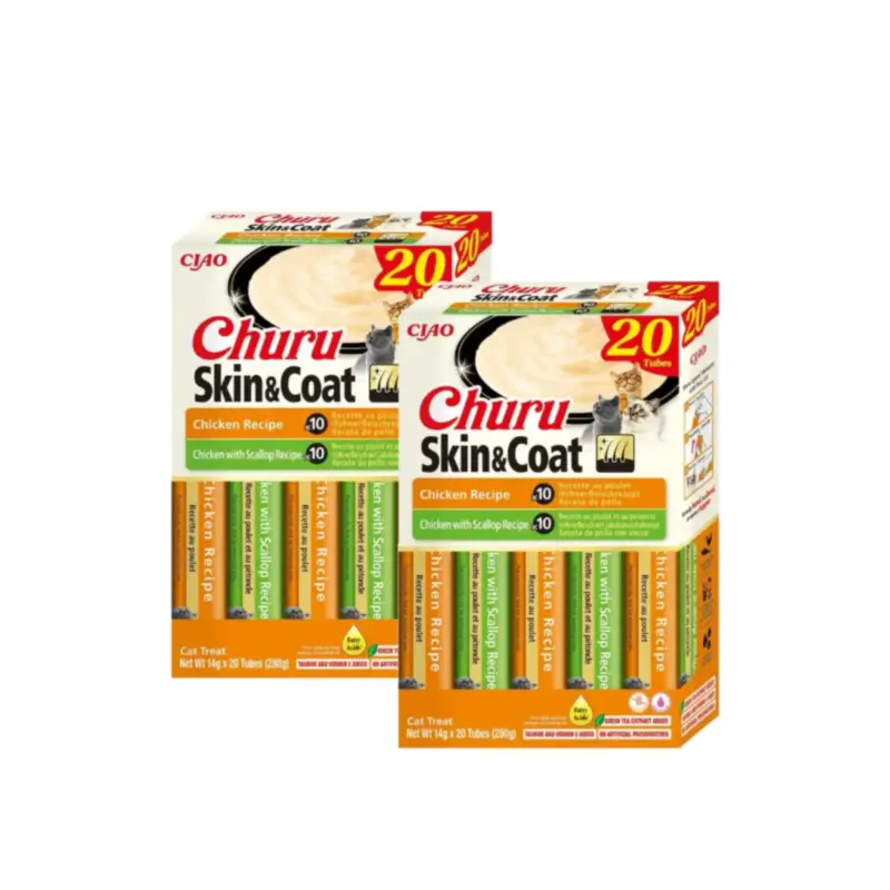 Churu Cat Variedades Skin&Coat Pollo, Pack 2 x 20 Unidades