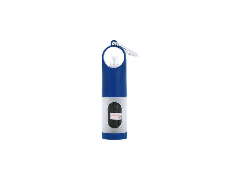 Dispensador para bolsas de mascotas con gel hidroalcohólico y mosquetón