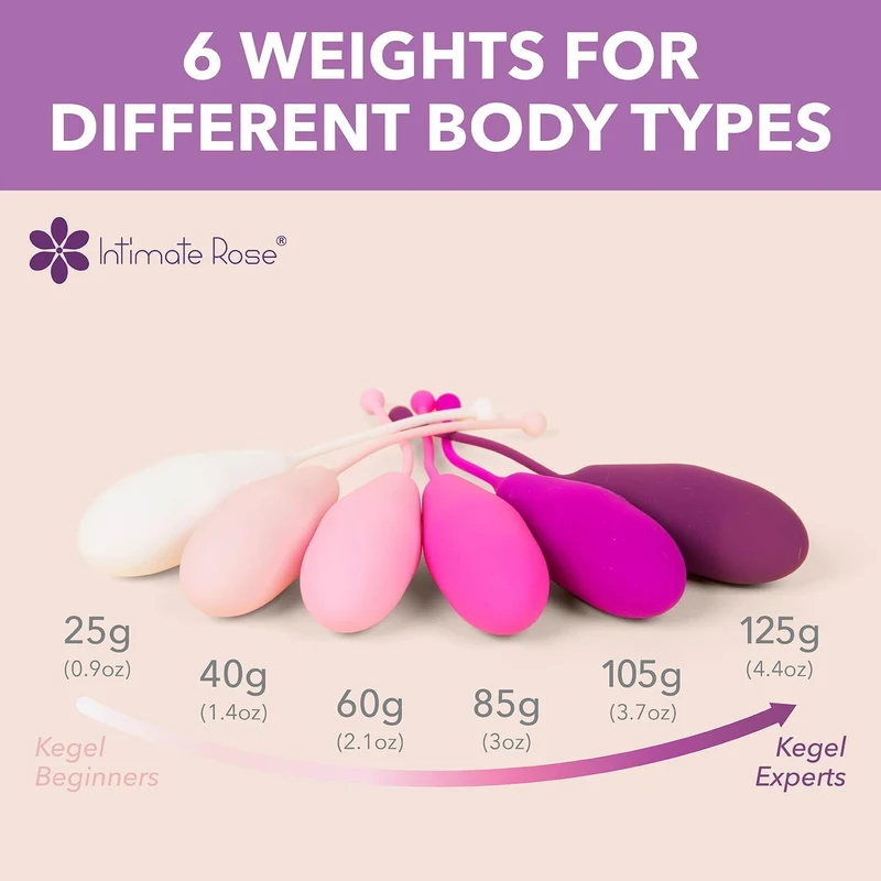 Pelvic Floor Exercises - Set of 6 Premium Silicone Kegel Exercise Weights & Control with Training Kit for Women