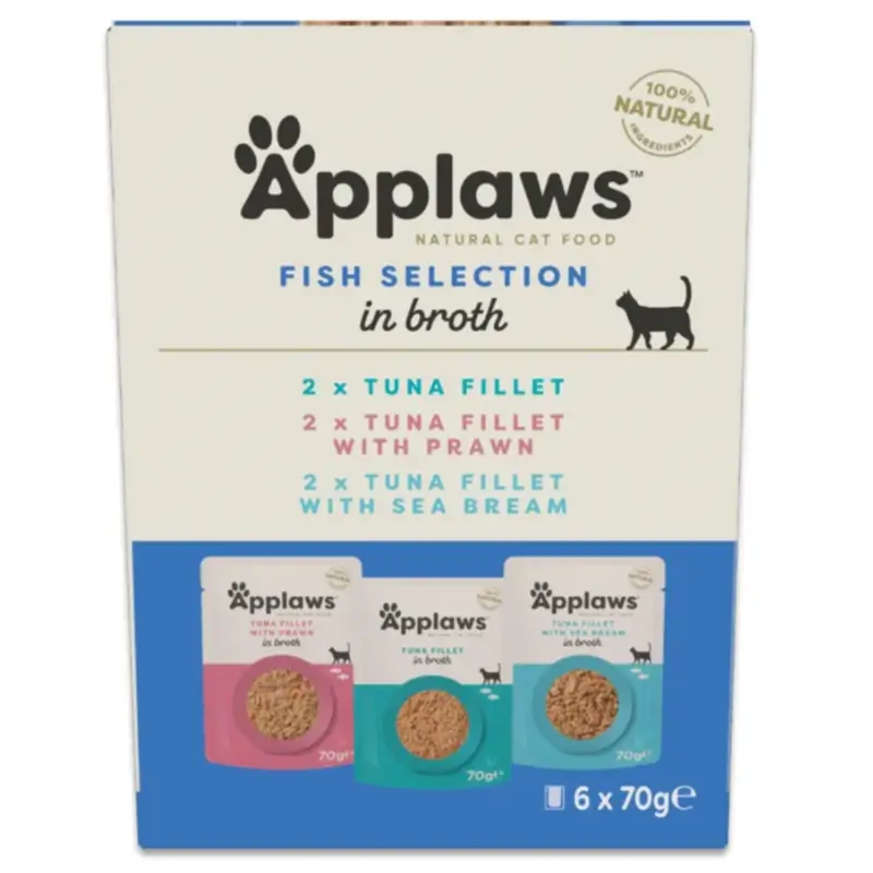 Applaws Cat - Seleção de Peixe com Caldo Multigénero, 6x70 g