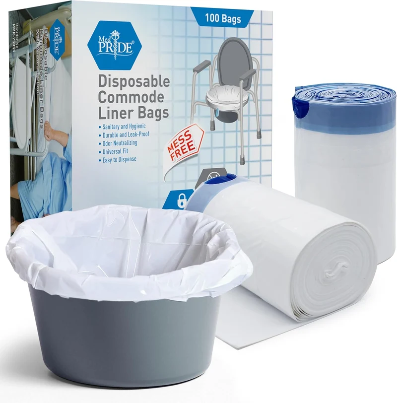 Disposable Bedside Commode Liner Bags [Pack of 100]- Odor-Control Leakproof