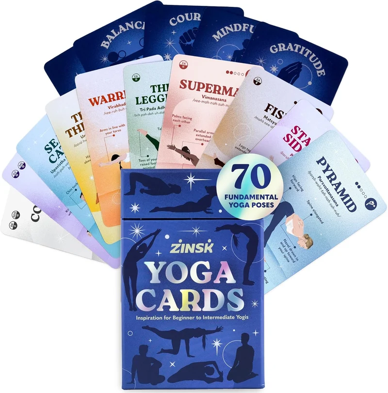 Zinsk Premium Yoga Deck - 70 Beautifully Illustrated 3x5” Yoga Cards with Instructions