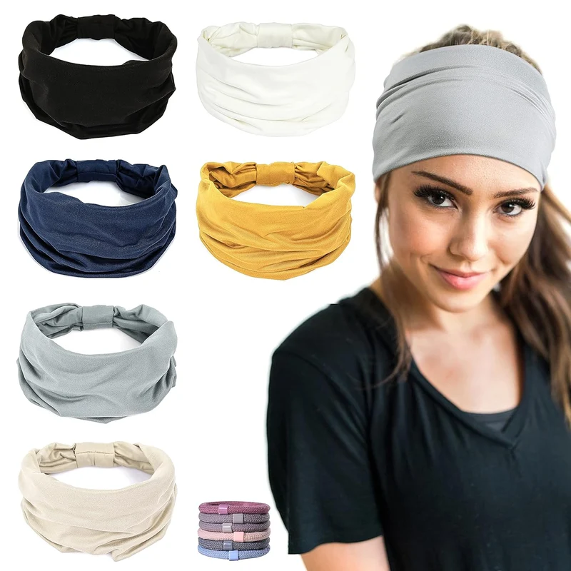 6 Pack Wide Headbands for Women Non Slip Soft Elastic Hair Bands Yoga Running Sports Workout