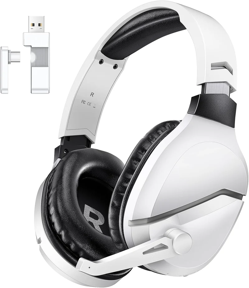 Wireless Gaming Headset with Noise Canceling Microphone for PS5, PC, PS4, 2.4G/B