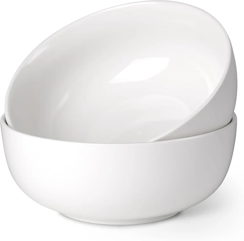 7.5" Serving Bowls Set of 2, 45 Oz Large Ceramic Soup Bowls, White Bowl NEW