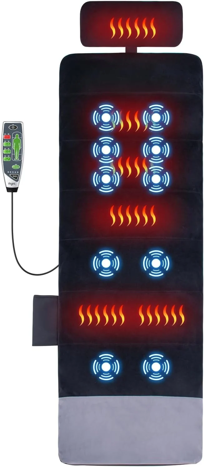 Full Body Massage Mat with Heat Adjustable Pillows Vibration Back Heating Massager with 10 Vibrating Nodes