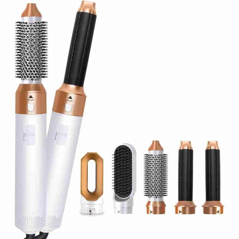 Secador de pelo Moldeador 5 en 1 Almalux® - Voluminizador Ondulacion Alisador Blanco/Dorado