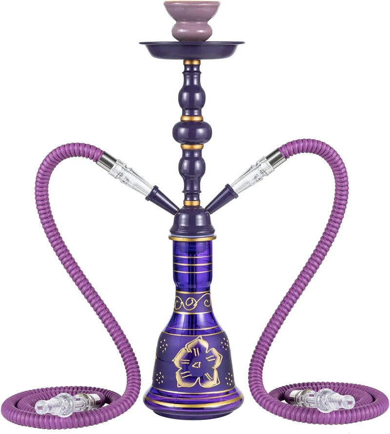 20" Hookah Set - 2 Hose Premium Shisha Hookah Kit with Glass Vase, Ceramic Bowl