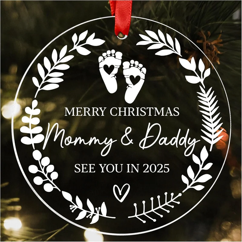 Merry Christmas Mommy & Daddy 2025 Ornament - Expecting Baby Mom Dad Ornamen