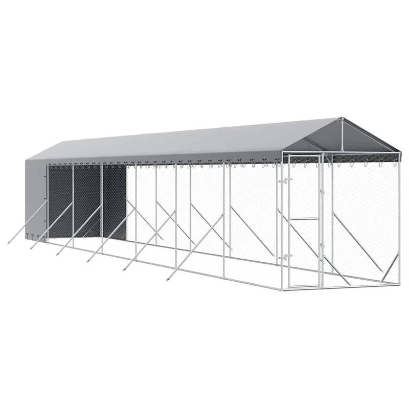 Perrera De Exterior Con Toldo Acero Galvanizado Plata 2x14x2,5m