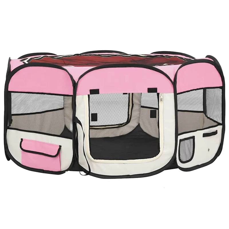 Parque De Perros Plegable Y Bolsa Transporte Rosa 145x145x61cm