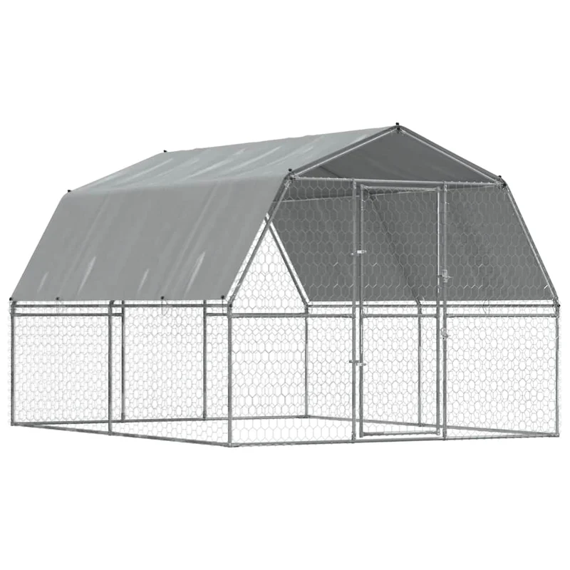 Jaula Para Perros Con Techo Y Puerta Acero Galvanizado Plateado