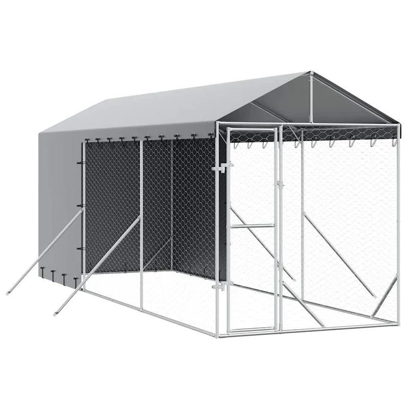 Perrera De Exterior Con Toldo Acero Galvanizado Plata 2x6x2,5 M