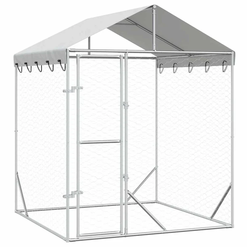 Perrera De Exterior Con Toldo Acero Galvanizado Plata 2x2x2,5 M
